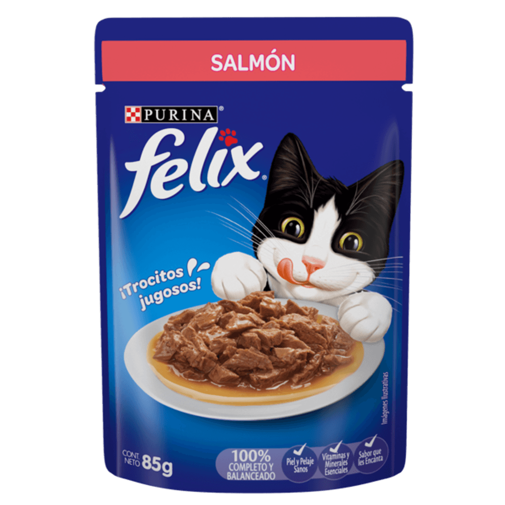 Alimento húmedo felix pouch x 85 gr salmón adulto