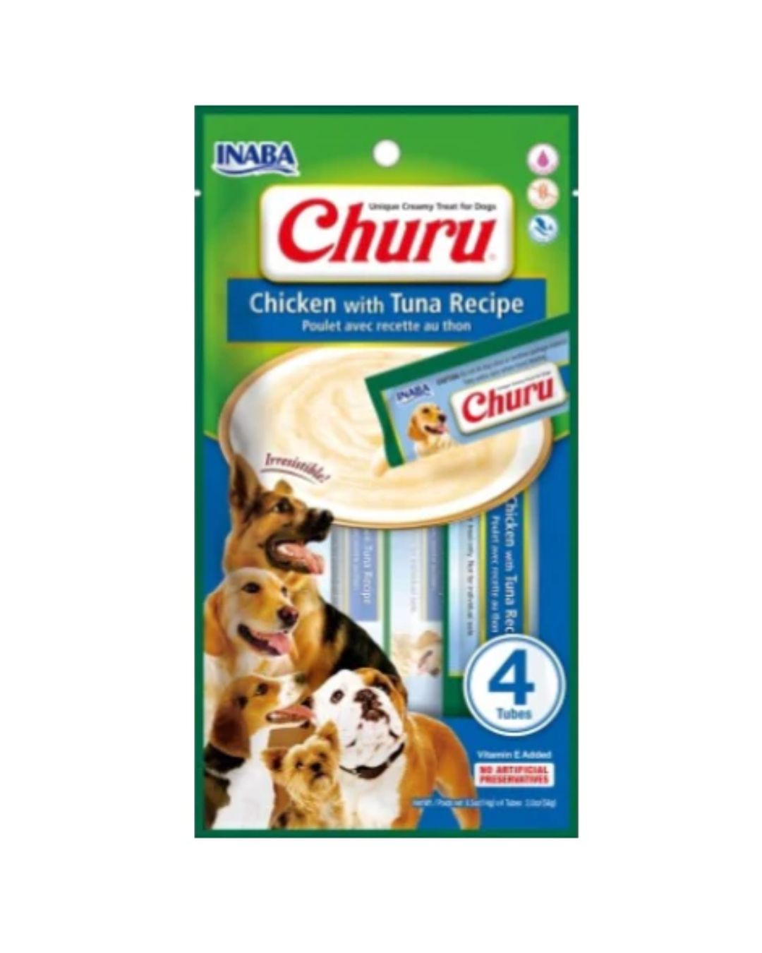 Dog churu chicken with tuna recipe / bolsa x 4 und (azul oscuro)