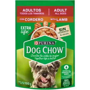 Alimento húmedo dogchow pouch x 100 gr adulto todos los tamaños con cordero